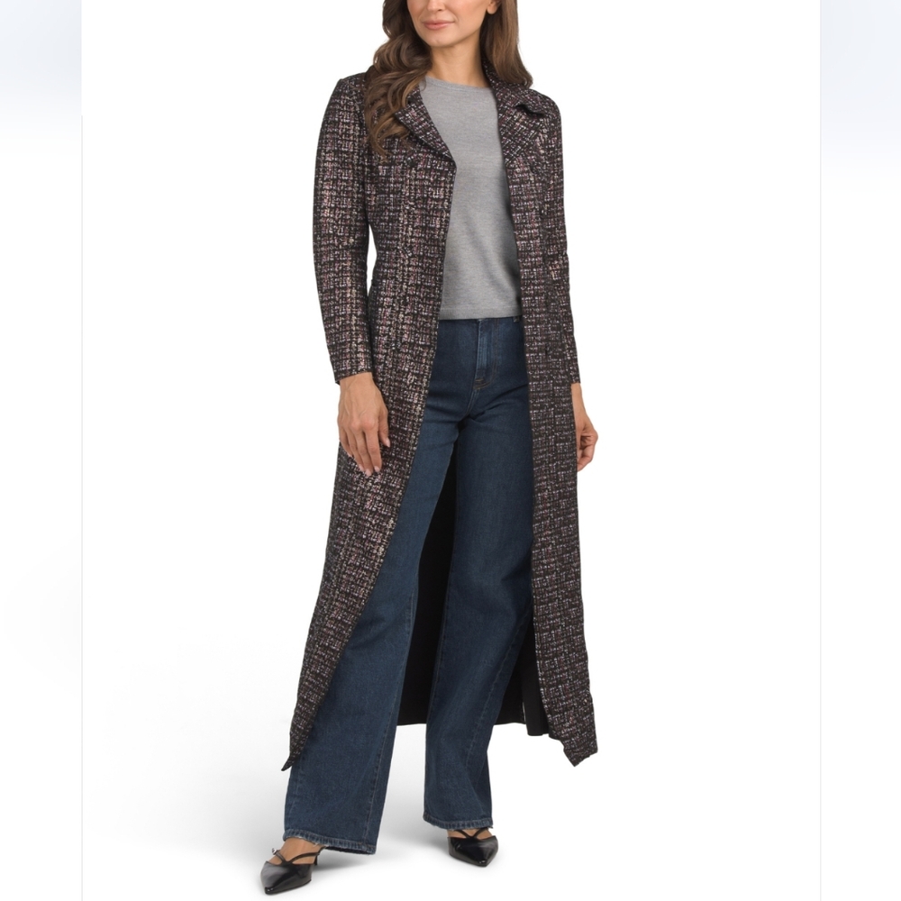 Monarc Women's Black Tweed Printed Trench Coat